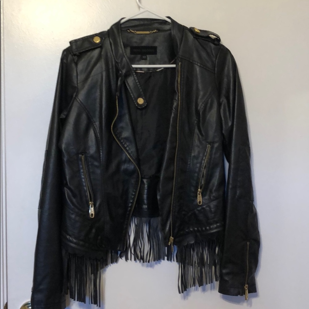 Black leather jacket with fringe